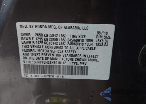 2019 Honda Pilot Ex from USA, damaged, VIN 5FNYF6H38KB015112